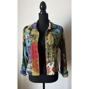 CHICO'S Women's Patchwork Grandmacore Lightweight Jacket Ikat Print Size 0